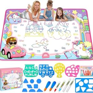 Water Doodle Mat - Kids Painting Writing Color Doodle Drawing Mat Toy Bring Magic Pens Educational Toys for Age 2 3 4 5 6 7 Year Old Girls Boys Age Toddler Gift