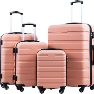 Coolife Luggage Suitcase Spinner Hardshell Lightweight TSA Lock (family set-sakura pink, 4 piece set(16in20in24in28in))