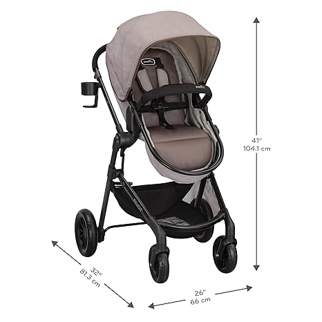 Evenflo Pivot Modular Travel System with LiteMax Infant Car Seat with Anti-Rebound Bar (Desert Tan)