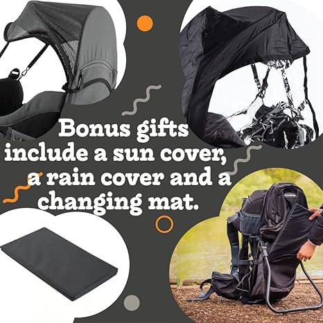 Hiking Baby Carrier Backpack - Comfortable Toddler/Baby Backpack Carrier System with Diaper Change Pad, Insulated Pocket + Rain and Sun Hood to Protect Your Child