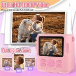 Instant Print Camera for Kids, Christmas Birthday Gifts Girls Boys Age 3-12, HD Digital Video Cameras Toddler, Portable Toy 3 4 5 6 7 8 9 10 Year Old Girl with 32GB SD Card-Pink