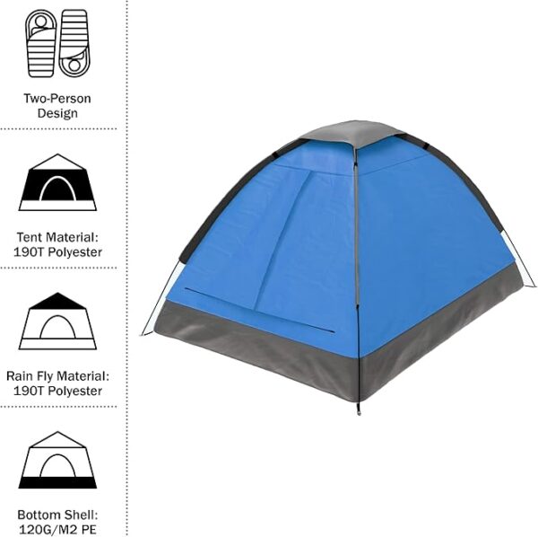 2 Person Camping Tent with Rain Fly and Carrying Bag - Lightweight Outdoor Tent for Backpacking, Hiking, or Beach Use by Wakeman Outdoors