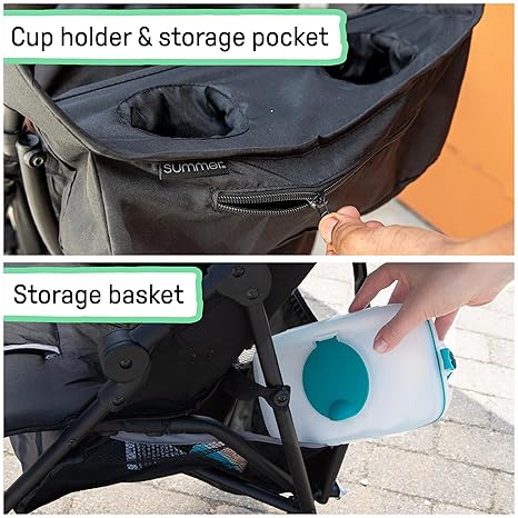 Summer by Ingenuity 3D Mini Convenience Stroller – Lightweight Stroller with Compact Fold, Multi-Position Recline, Canopy with Pop Out Sun Visor and More – Umbrella Stroller for Travel and More, Gray