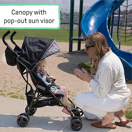 Summer by Ingenuity 3D Mini Convenience Stroller – Lightweight Stroller with Compact Fold, Multi-Position Recline, Canopy with Pop Out Sun Visor and More – Umbrella Stroller for Travel and More, Gray