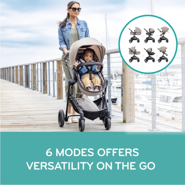 Evenflo Pivot Modular Travel System with LiteMax Infant Car Seat with Anti-Rebound Bar (Desert Tan)