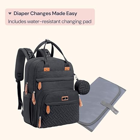 BabbleRoo Diaper Bag Backpack - Baby Essentials Travel Tote - Multi Function Waterproof Diaper Bag, Travel Essentials Baby Bag with Changing Pad, Stroller Straps & Pacifier Case - Unisex, Black