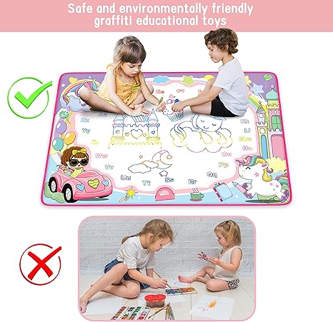 Water Doodle Mat - Kids Painting Writing Color Doodle Drawing Mat Toy Bring Magic Pens Educational Toys for Age 2 3 4 5 6 7 Year Old Girls Boys Age Toddler Gift