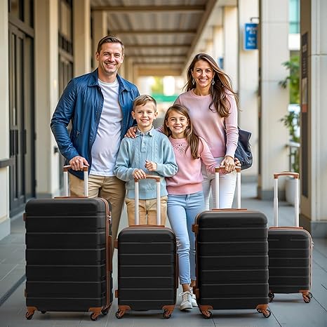 Coolife Luggage 4 Piece Set Suitcase Spinner Hardshell Lightweight TSA Lock (family set-blue1)