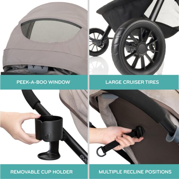 Evenflo Pivot Modular Travel System with LiteMax Infant Car Seat with Anti-Rebound Bar (Desert Tan)